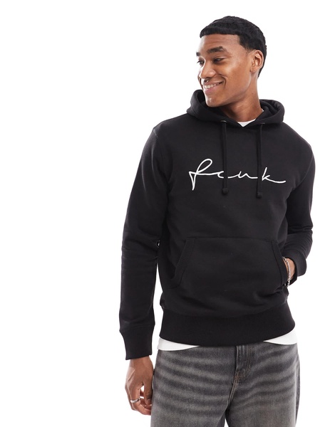 FCUK script logo overhead hoodie in black