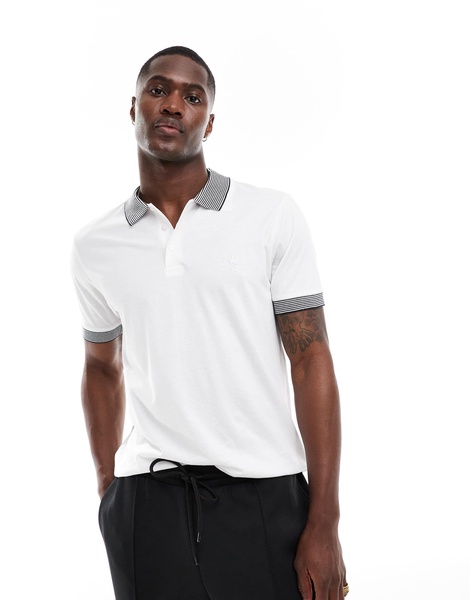 French Connection striped collar polo in white