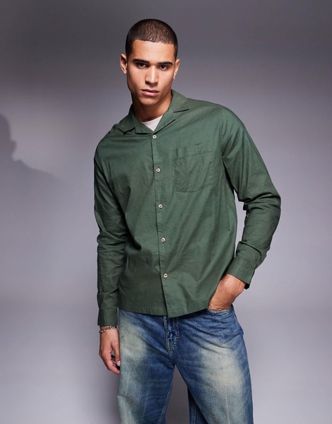 ASOS DESIGN relaxed revere shirt with back placement print in green