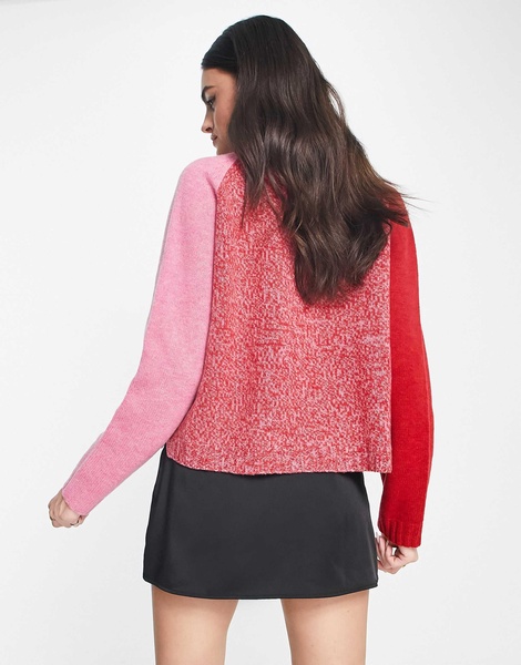 Whistles cropped wool cardigan in pink and red contrast