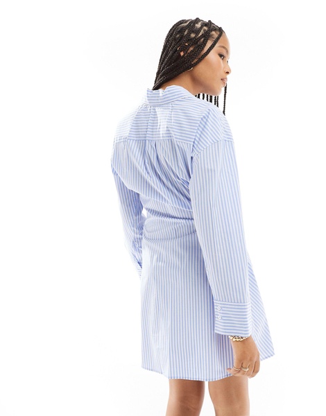 Mango wrap side striped dress in light blue