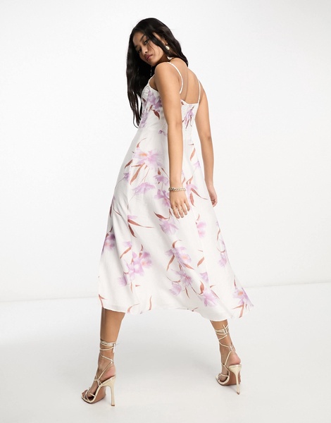 Bardot midi slip dress in ivory floral