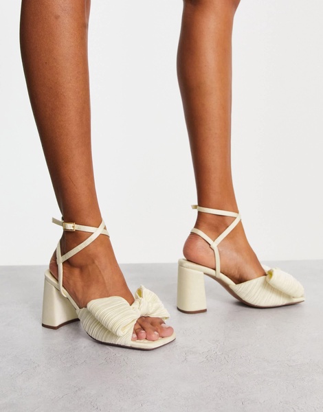 ASOS DESIGN Hitched bow detail mid block heeled sandals in ivory