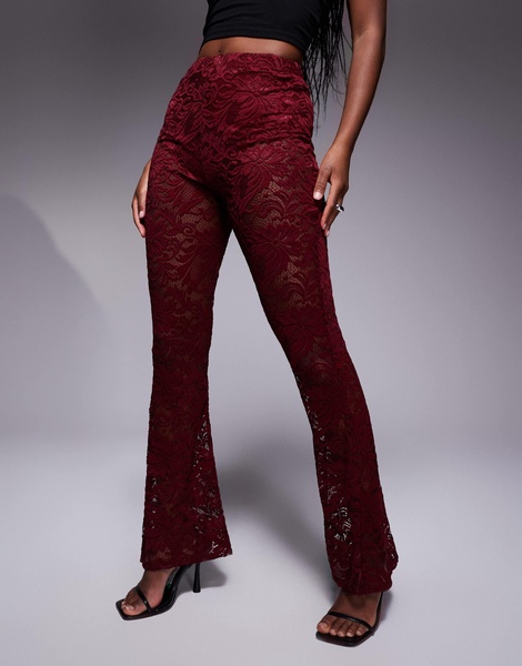 River Island lace flared pants in burgundy