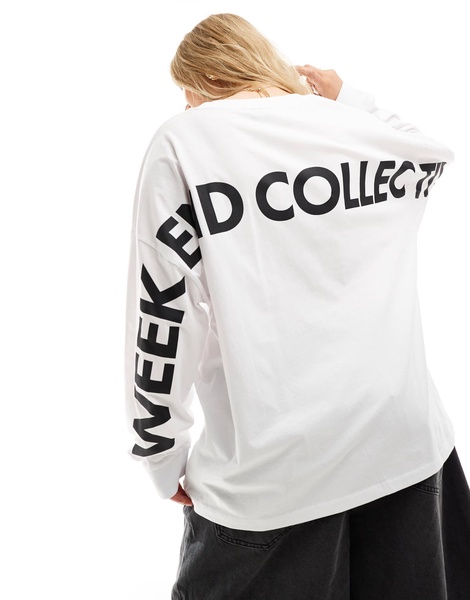 Weekend Collective Curve oversized long sleeve T-shirt with back logo in white