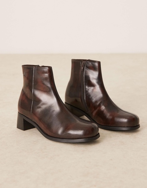 ASOS DESIGN heeled boots in brown burnished leather