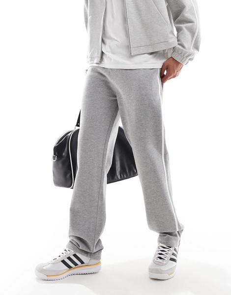 ASOS DESIGN straight leg sweatpants with textured side stripes in gray heather