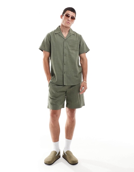 South Beach textured weave short sleeve beach shirt in olive