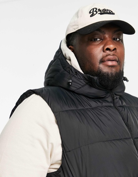 French Connection Plus puffer vest with hood in black