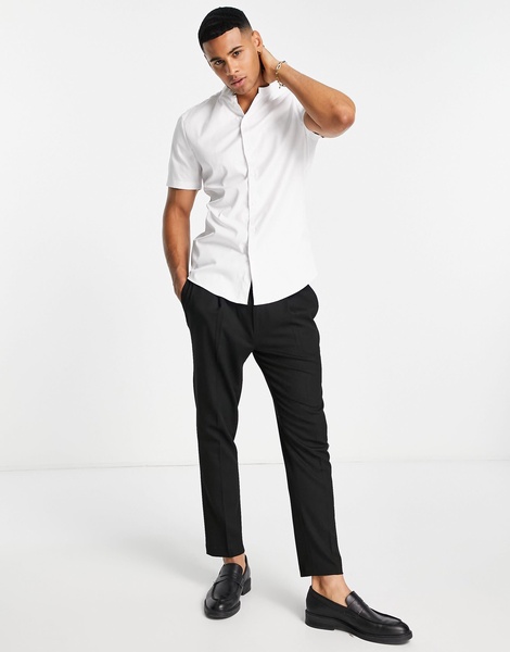 ASOS DESIGN slim sateen shirt with mandarin collar in white