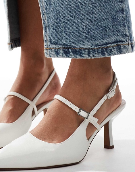 ASOS DESIGN Swipe mary-jane mid heeled shoes in white