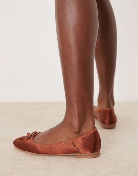 ASOS DESIGN Lullaby bow Ballet flats in brown