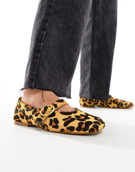 ASOS DESIGN Luxe Premium Leather Mary Jane ballet flats in Leopard