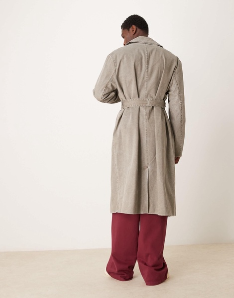 ASOS DESIGN oversized trench coat in washed stone