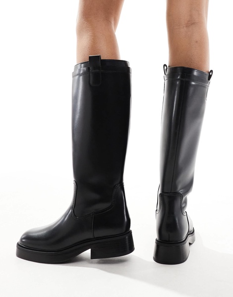 Bershka calf length faux leather boots in black