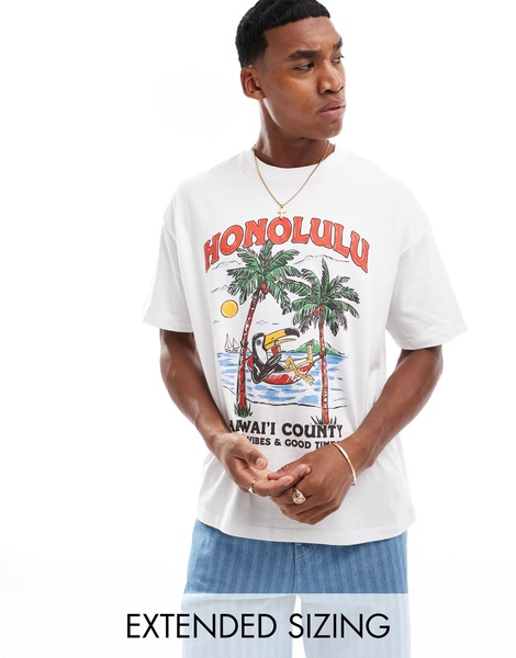 ASOS DESIGN oversized t-shirt in white with cartoon front print