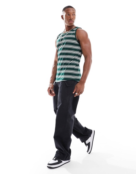 Brave Soul classic striped tank in green & white