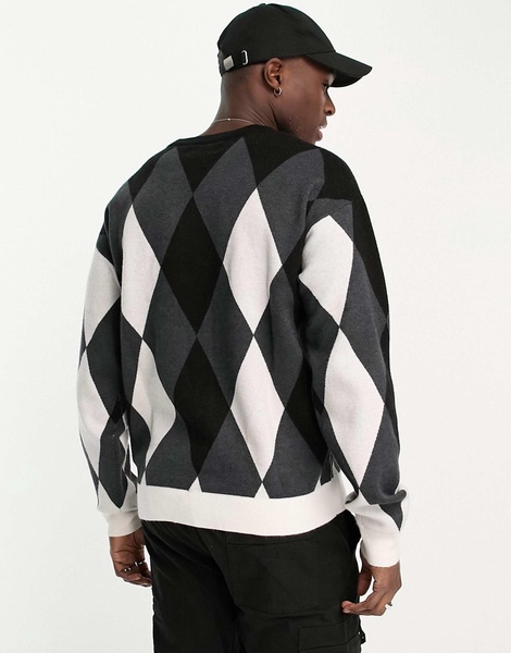 ADPT oversized argyle sweater in black