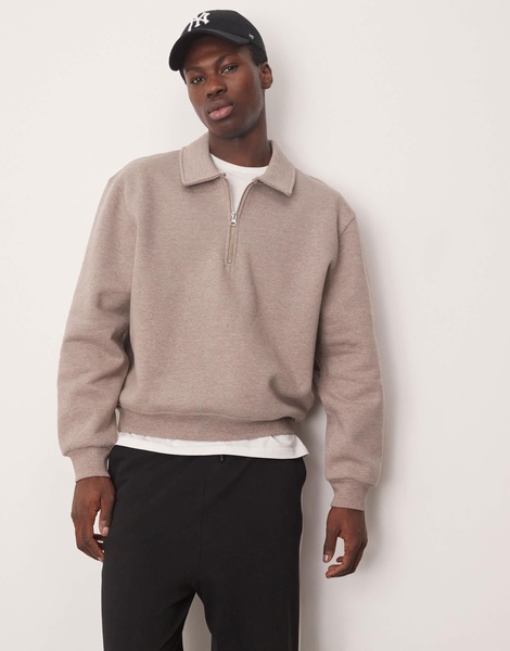 ASOS DESIGN boxy oversized rugby polo sweatshirt in brown heather