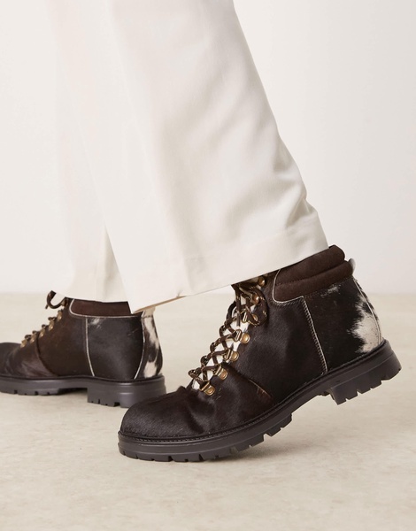 ASOS DESIGN Premium lace up hiker boots in cow hair