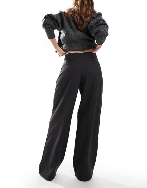 Bershka raw edge wide leg tailored pants in black