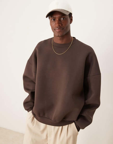 ASOS DESIGN heavyweight extreme oversized scuba sweatshirt in brown