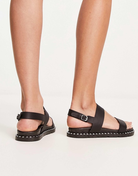 London Rebel Wide Fit flat sandals in black