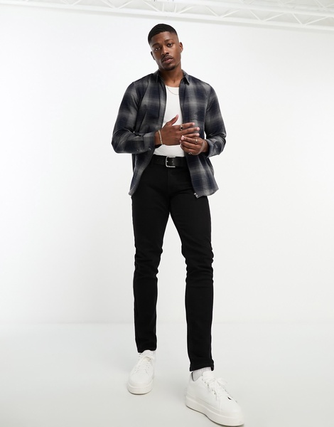 French Connection full zip check shirt in navy