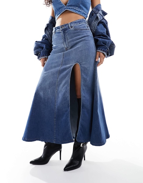 Bardot denim maxi skirt with split in blue - part of a set