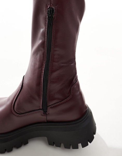 ASOS DESIGN Canyon sock chunky knee boot in burgundy