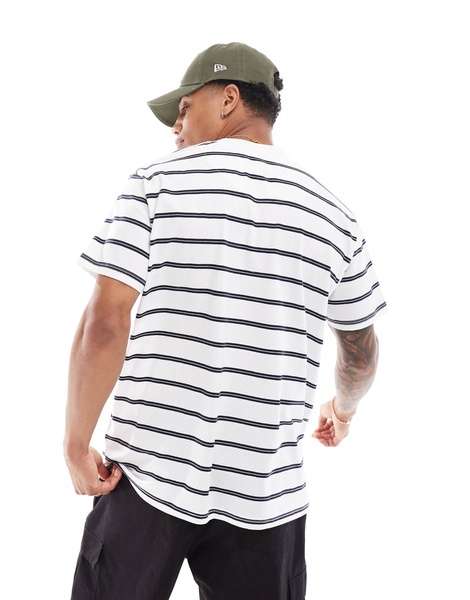 Brave Soul oversized high neck striped T-shirt in white & navy