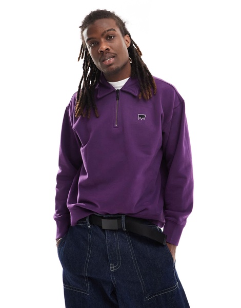 Levi's Skateboarding chenille patch back logo relaxed fit half zip sweatshirt in purple