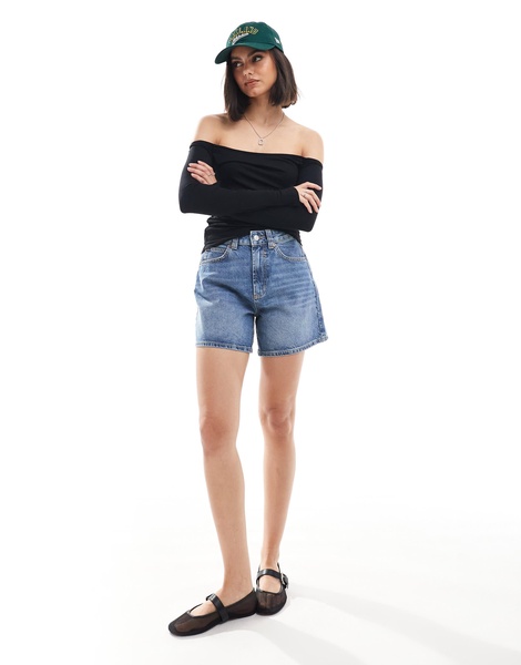 Cotton On staple ribbed ruched off the shoulder top in black