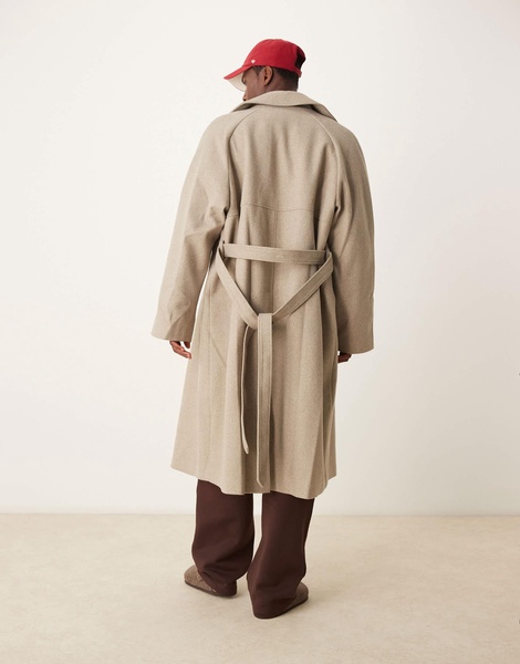 ASOS DESIGN extreme oversized wool look overcoat in mushroom