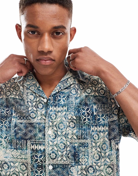 ASOS DESIGN relaxed camp collar shirt in tonal vintage print