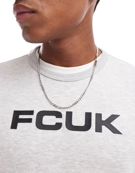 FCUK chest logo crew sweatshirt in light gray melange