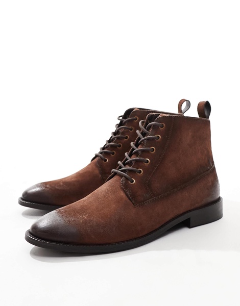 ASOS DESIGN lace up boots in brown waxed suede