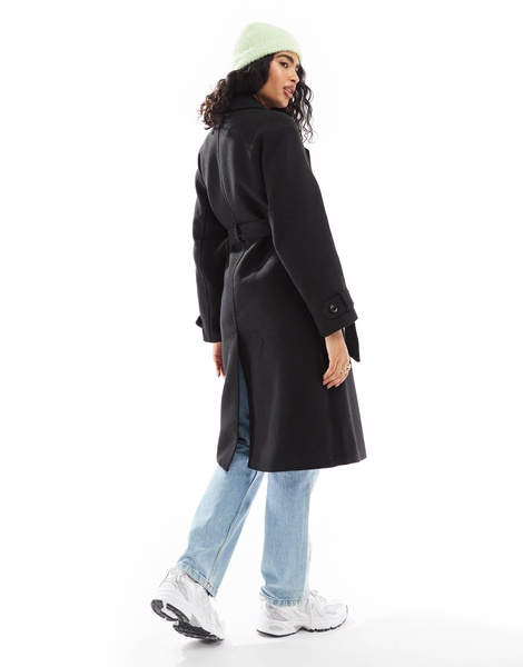 Bershka wool trench coat in black