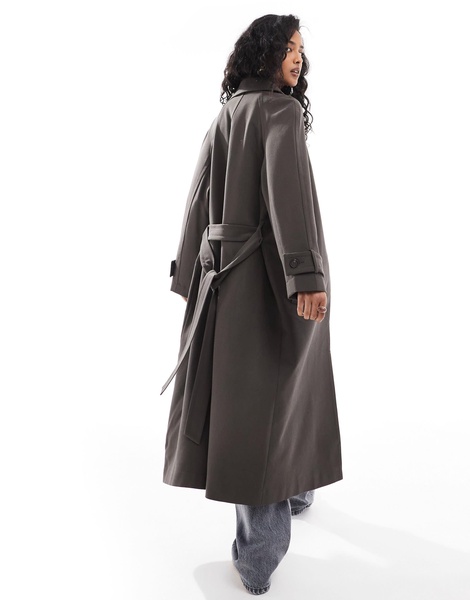 ASOS DESIGN top collar tailored longline trench coat in mushroom