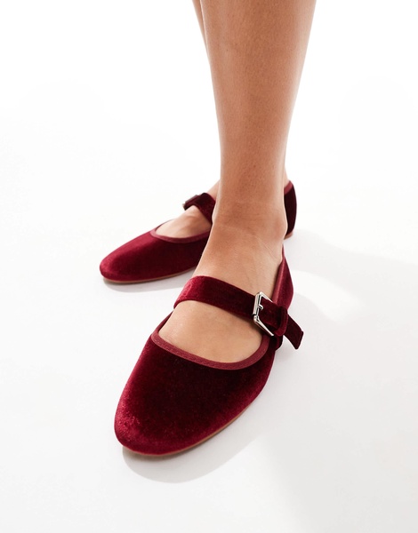 ASOS DESIGN Lou Mary Jane ballet flats in burgundy velvet