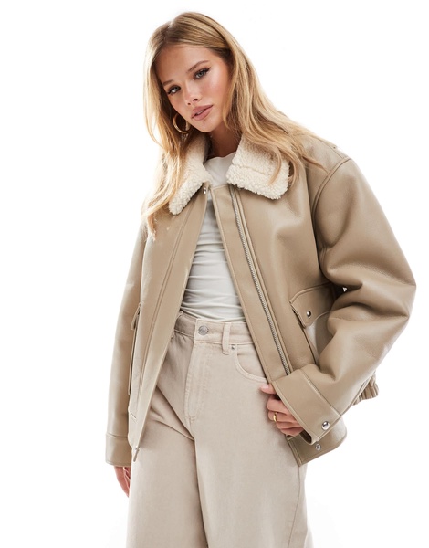 ASOS DESIGN borg collar oversized flight jacket in cream