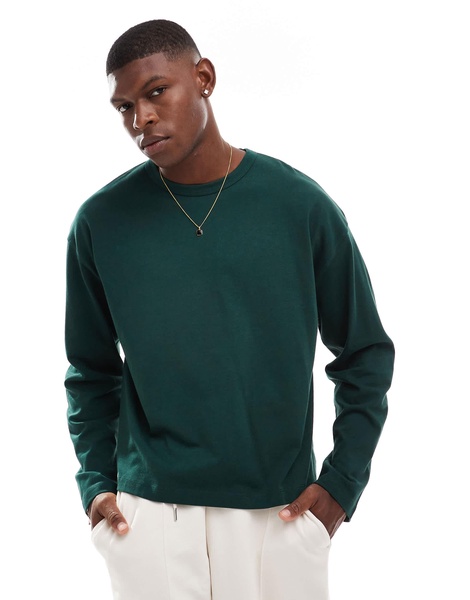 ASOS DESIGN essential heavyweight oversized boxy long sleeve t-shirt 240gsm in dark green