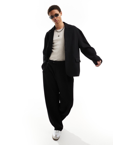 ASOS DESIGN unstructured oversized suit jacket in black seersucker