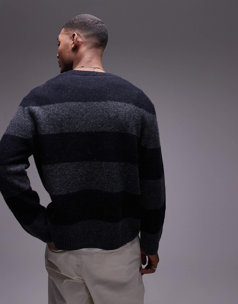 ARKET wool blend sweater in black and charcoal stripes