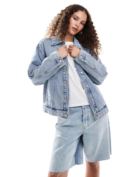 Mango oversized denim jacket in light blue