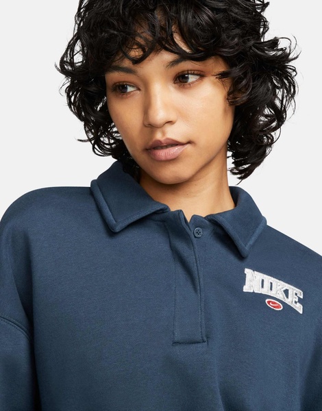 Nike Phoenix Fleece Retro crop quarter zip polo top in navy