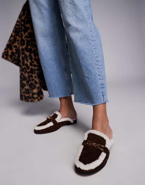 River Island cozy backless mule in dark brown