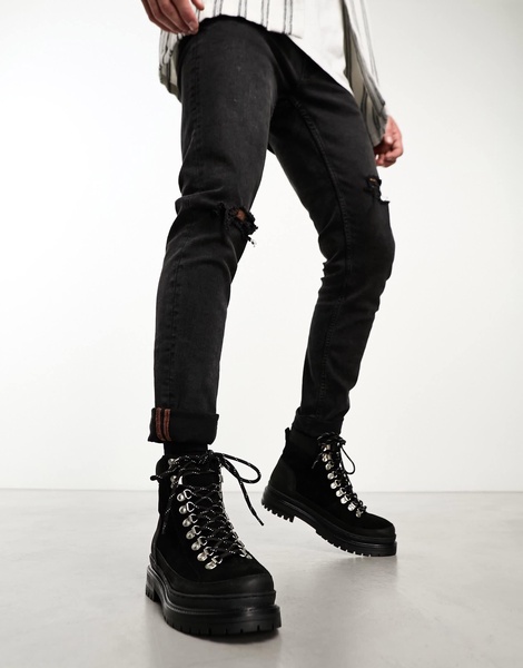 Walk London Element hiker boots in black suede