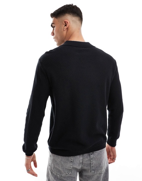 Cotton On long sleeve knitted polo lightweight sweater in black