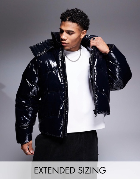 ASOS DESIGN high shine puffer jacket in black